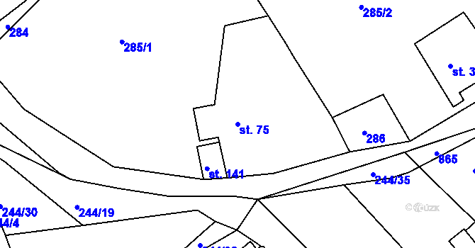 Parcela st. 75 v KÚ Drmaly, Katastrální mapa