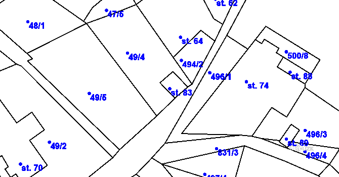Parcela st. 83 v KÚ Drmaly, Katastrální mapa