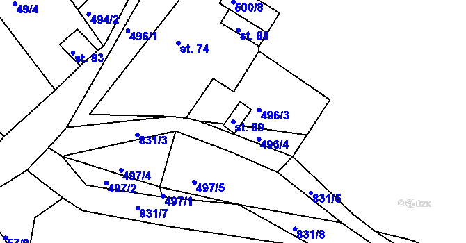 Parcela st. 89 v KÚ Drmaly, Katastrální mapa