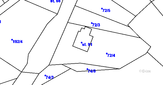 Parcela st. 91 v KÚ Drmaly, Katastrální mapa