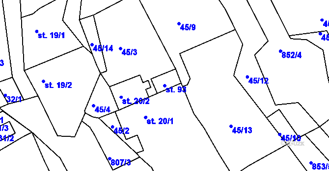 Parcela st. 93 v KÚ Drmaly, Katastrální mapa