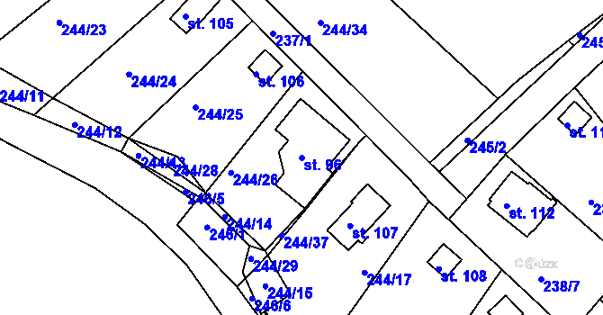 Parcela st. 96 v KÚ Drmaly, Katastrální mapa