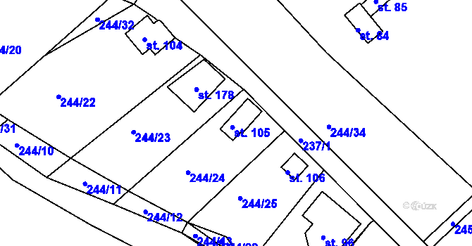 Parcela st. 105 v KÚ Drmaly, Katastrální mapa