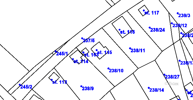 Parcela st. 115 v KÚ Drmaly, Katastrální mapa