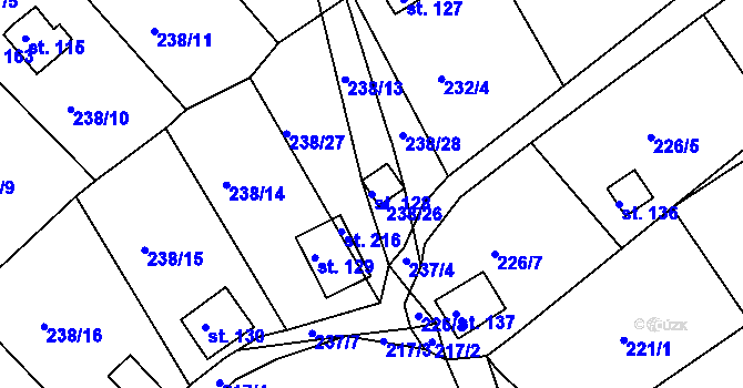 Parcela st. 128 v KÚ Drmaly, Katastrální mapa