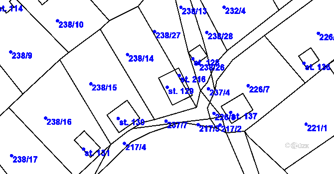 Parcela st. 129 v KÚ Drmaly, Katastrální mapa