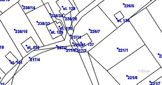 Parcela st. 137 v KÚ Drmaly, Katastrální mapa
