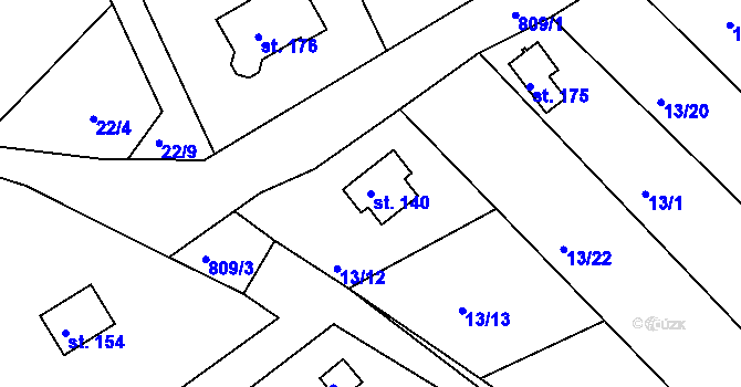 Parcela st. 140 v KÚ Drmaly, Katastrální mapa