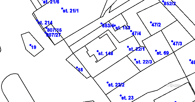 Parcela st. 148 v KÚ Drmaly, Katastrální mapa
