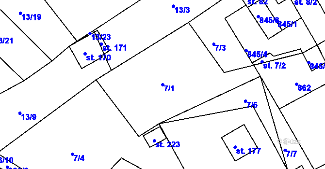Parcela st. 7/1 v KÚ Drmaly, Katastrální mapa