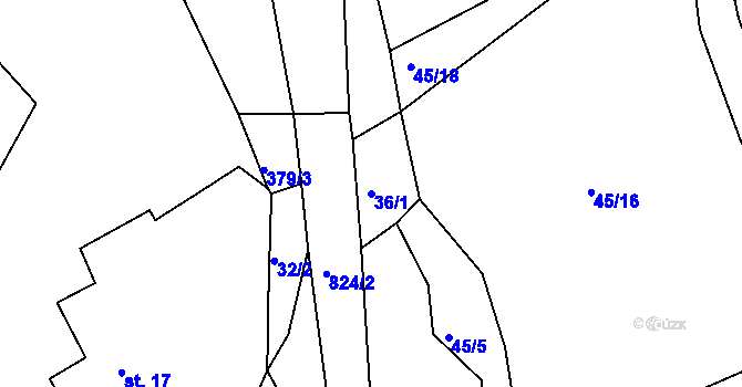 Parcela st. 36/1 v KÚ Drmaly, Katastrální mapa