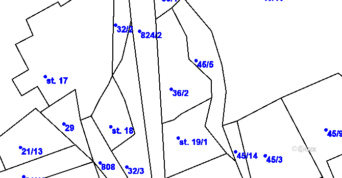 Parcela st. 36/2 v KÚ Drmaly, Katastrální mapa