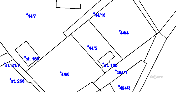 Parcela st. 44/5 v KÚ Drmaly, Katastrální mapa