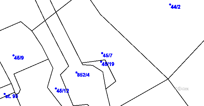 Parcela st. 45/7 v KÚ Drmaly, Katastrální mapa