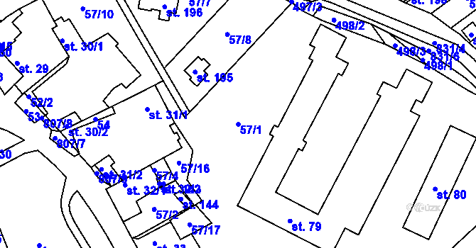 Parcela st. 57/1 v KÚ Drmaly, Katastrální mapa