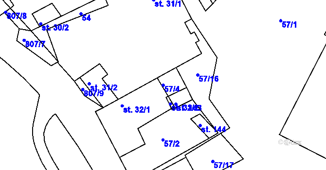 Parcela st. 57/4 v KÚ Drmaly, Katastrální mapa