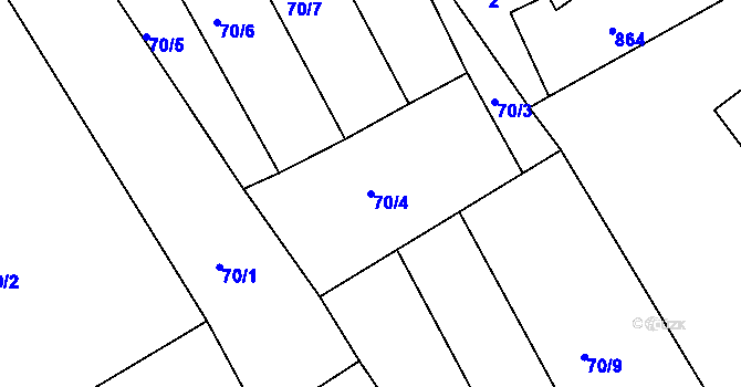 Parcela st. 70/4 v KÚ Drmaly, Katastrální mapa