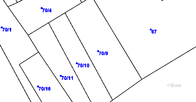 Parcela st. 70/9 v KÚ Drmaly, Katastrální mapa