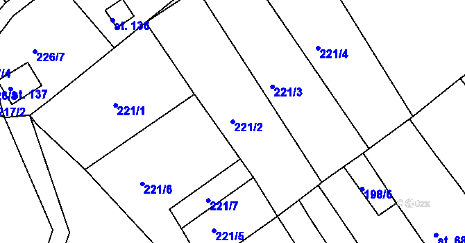 Parcela st. 221/2 v KÚ Drmaly, Katastrální mapa
