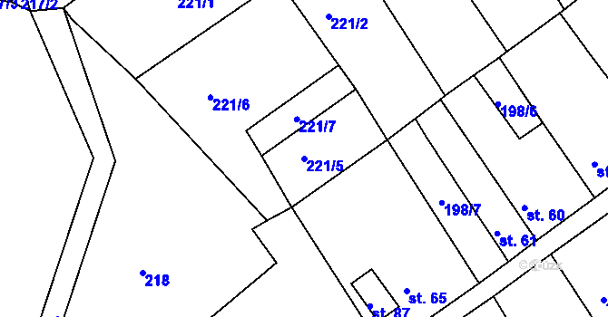 Parcela st. 221/5 v KÚ Drmaly, Katastrální mapa