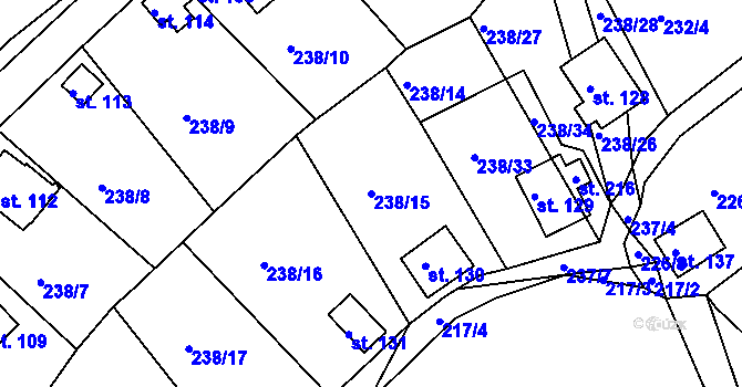Parcela st. 238/15 v KÚ Drmaly, Katastrální mapa