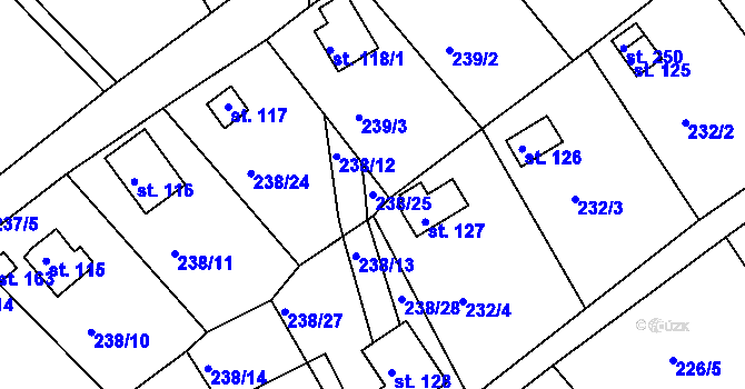 Parcela st. 238/25 v KÚ Drmaly, Katastrální mapa