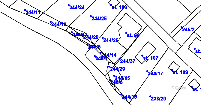Parcela st. 244/14 v KÚ Drmaly, Katastrální mapa