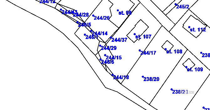 Parcela st. 244/15 v KÚ Drmaly, Katastrální mapa