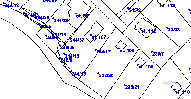 Parcela st. 244/17 v KÚ Drmaly, Katastrální mapa
