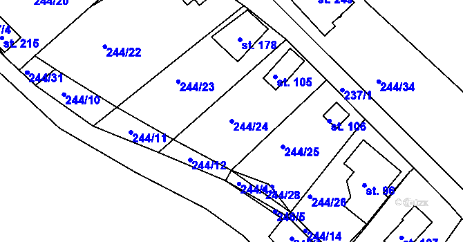 Parcela st. 244/24 v KÚ Drmaly, Katastrální mapa