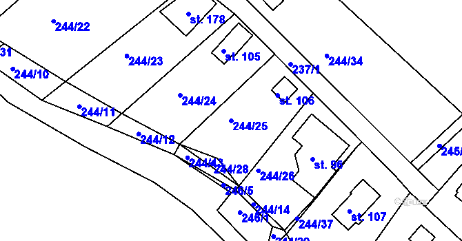 Parcela st. 244/25 v KÚ Drmaly, Katastrální mapa