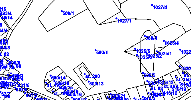 Parcela st. 500/1 v KÚ Drmaly, Katastrální mapa
