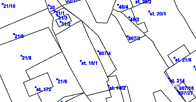 Parcela st. 807/4 v KÚ Drmaly, Katastrální mapa