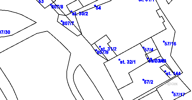 Parcela st. 807/9 v KÚ Drmaly, Katastrální mapa