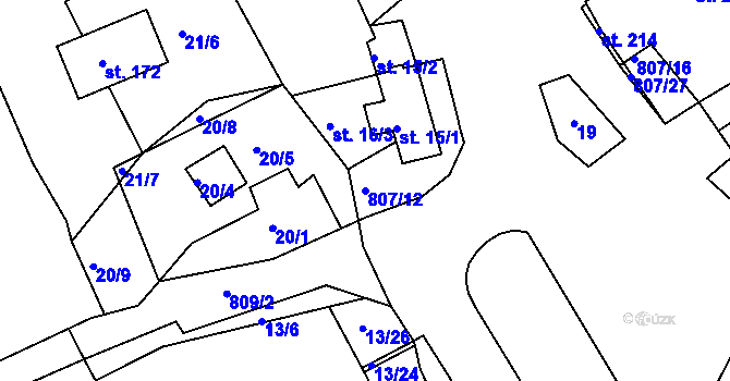 Parcela st. 807/12 v KÚ Drmaly, Katastrální mapa