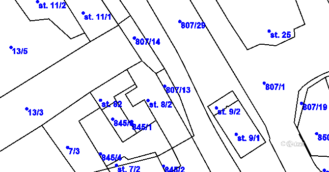 Parcela st. 807/13 v KÚ Drmaly, Katastrální mapa