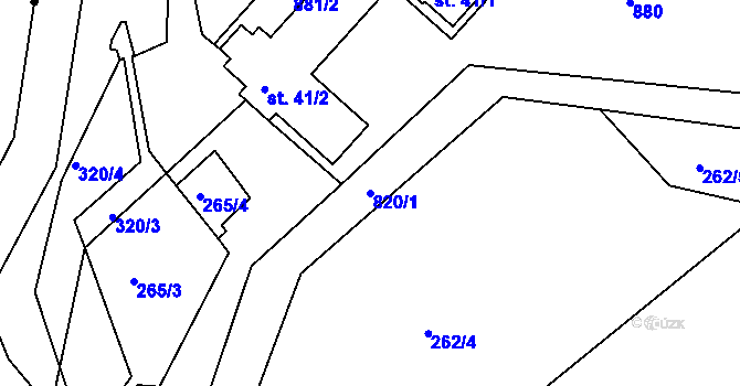 Parcela st. 820/1 v KÚ Drmaly, Katastrální mapa