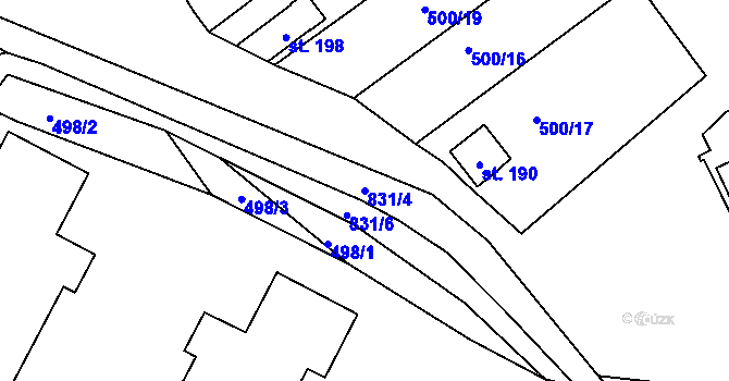 Parcela st. 831/4 v KÚ Drmaly, Katastrální mapa