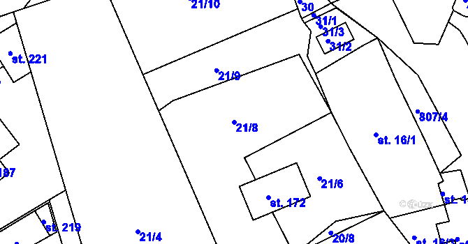Parcela st. 21/8 v KÚ Drmaly, Katastrální mapa