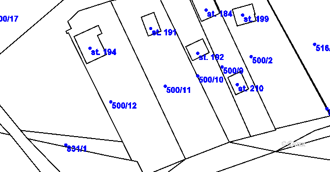 Parcela st. 500/11 v KÚ Drmaly, Katastrální mapa