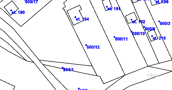 Parcela st. 500/12 v KÚ Drmaly, Katastrální mapa