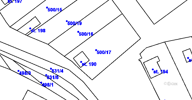 Parcela st. 500/17 v KÚ Drmaly, Katastrální mapa