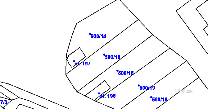 Parcela st. 500/18 v KÚ Drmaly, Katastrální mapa