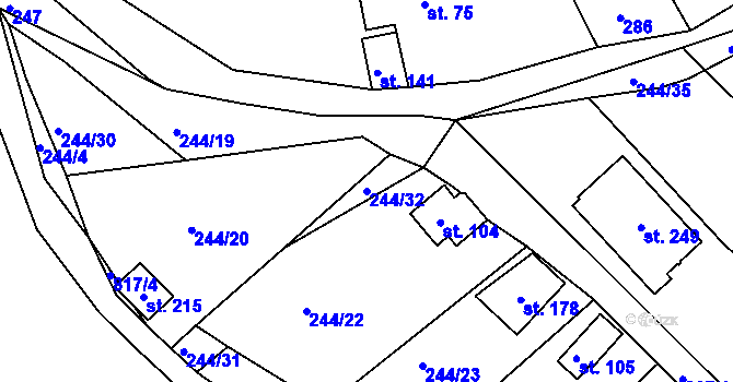 Parcela st. 244/32 v KÚ Drmaly, Katastrální mapa
