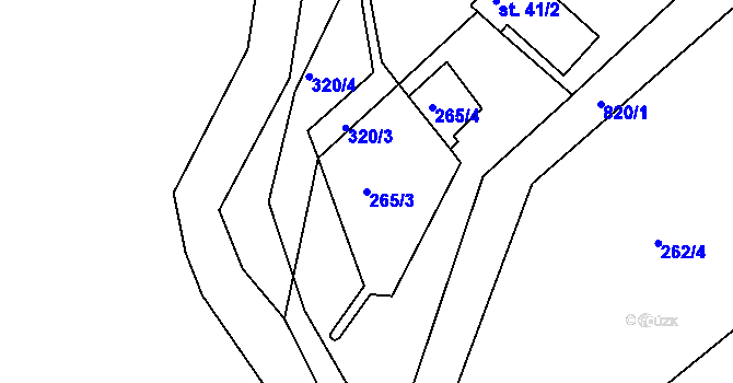 Parcela st. 265/3 v KÚ Drmaly, Katastrální mapa