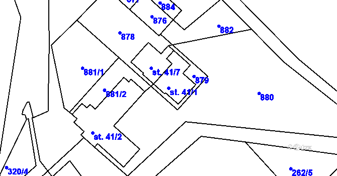Parcela st. 41/1 v KÚ Drmaly, Katastrální mapa