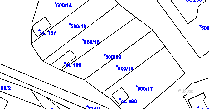 Parcela st. 500/19 v KÚ Drmaly, Katastrální mapa