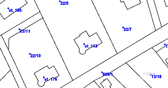 Parcela st. 173 v KÚ Drmaly, Katastrální mapa
