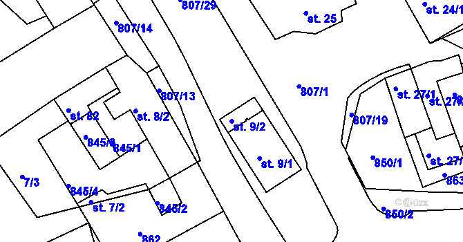 Parcela st. 9/2 v KÚ Drmaly, Katastrální mapa