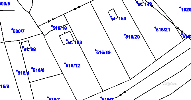 Parcela st. 516/19 v KÚ Drmaly, Katastrální mapa